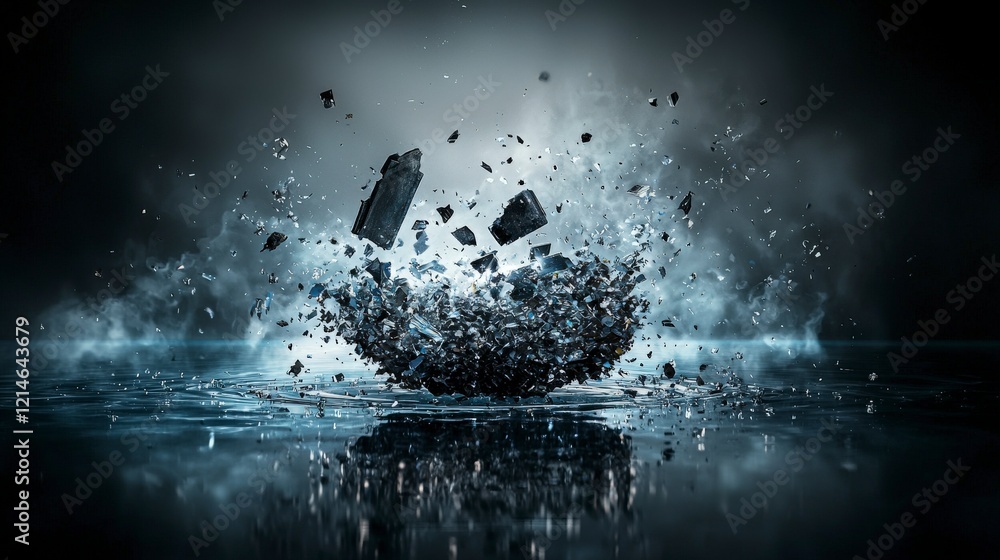 Poster Fragments of thoughts falling into an infinite void of shattered reality abstract art digital creation surreal atmosphere