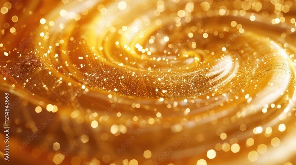 Aufkleber close-up of swirling golden liquid with sparkling particles, creating a mesmerizing effect