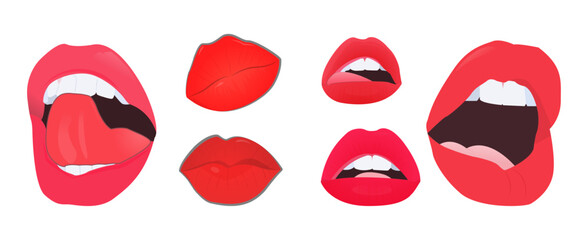 Set of mouth or lips illustrations, various expressions, suitable for various creative and professional applications. isolated on white background