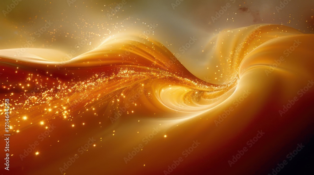 Aufkleber abstract swirling golden waves with sparkling particles creating a dynamic and ethereal atmosphere