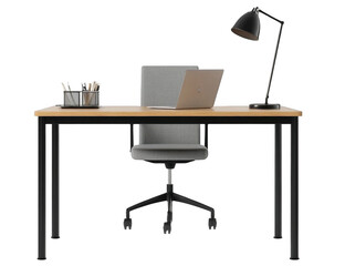 Office desk with lamp table isolated on transparent or white background