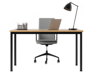 Office desk with lamp table isolated on transparent or white background