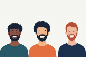 Fototapeta premium Three men with different hair colors and beards are smiling at the camera
