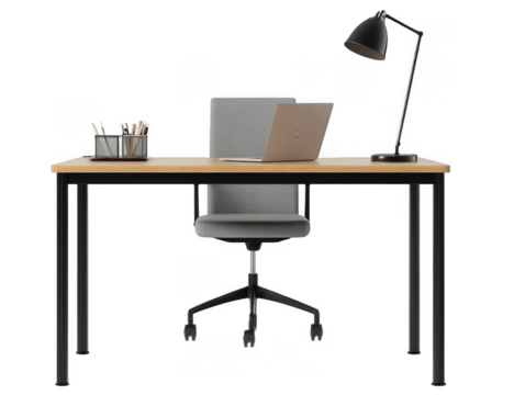 Office desk with lamp table isolated on transparent or white background