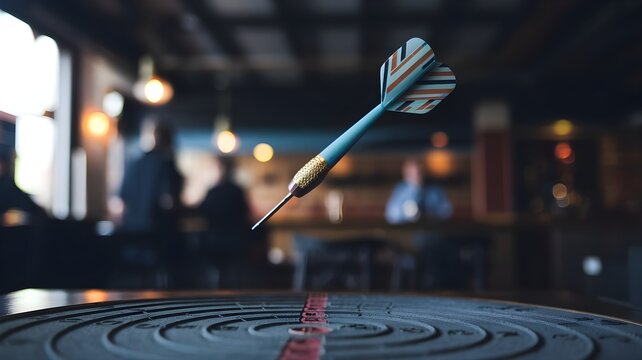 A single dart mid flight toward a dartboard