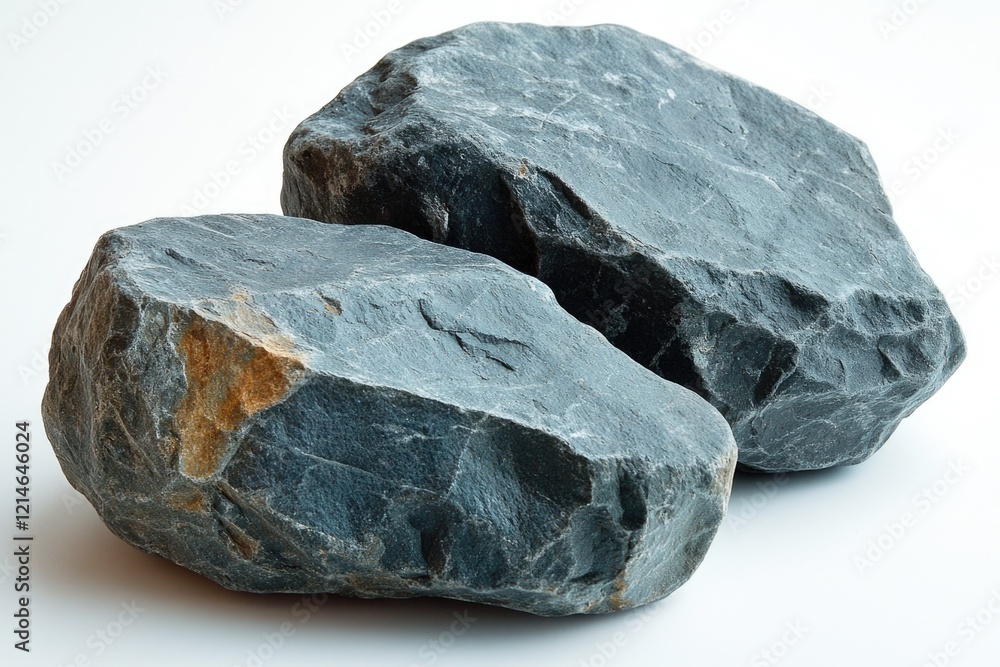 Poster a pair of rocks placed on a white surface, suitable for use in still life compositions or as a symbo