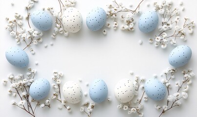 Easter eggs in a basket, festive spring background, pastel colours. Easter holiday concept 