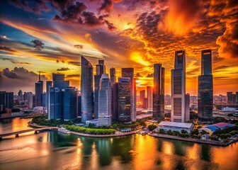 Obraz premium Singapore Skyline Sunset Urban Exploration Photography - Dramatic Cityscape at Golden Hour