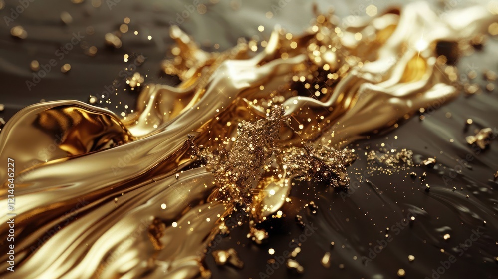 Aufkleber abstract golden liquid flow with sparkling particles, creating a luxurious and dynamic background