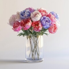 Obraz premium Transparent Glass Vase with Minimalist Peony Arrangement 3D Render