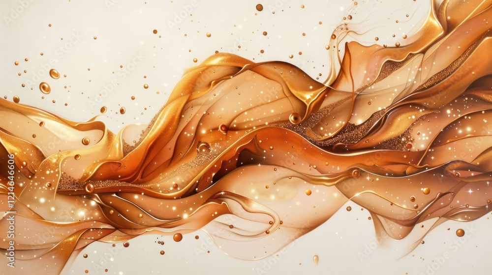Poster Abstract flowing waves of golden hues with sparkling elements creating a dynamic visual effect