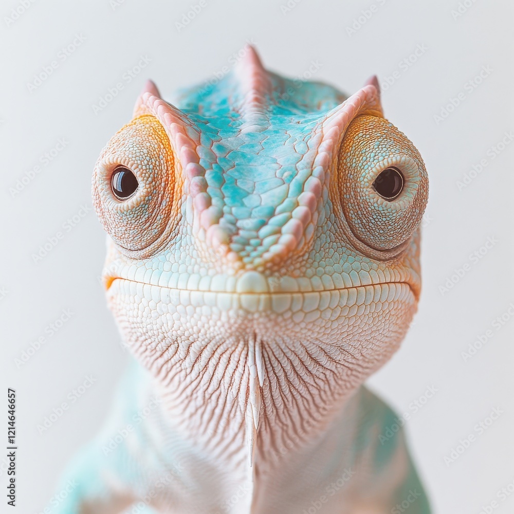 Poster close-up of a colorful chameleon with bright blue and pink scales showcasing unique patterns and bea