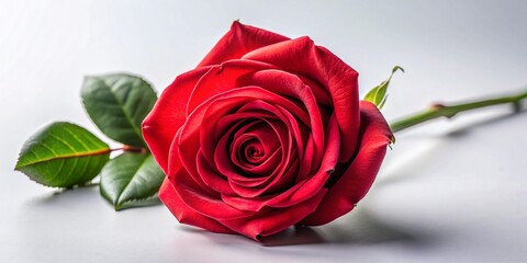Single Red Rose, Aerial Drone View, Isolated White Background, High-Resolution Stock Photo