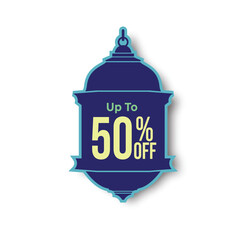 Ramadan themed promo sticker with traditional lantern design and text "Up To 50% OFF"