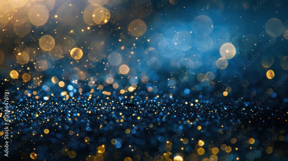 Poster shimmering bokeh lights create a magical atmosphere with golden and blue hues in a festive setting