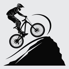 Fototapeta premium A mountain biker jumping over a rock image silhouette vector art and illustration