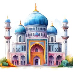 Fototapeta premium Islamic mosque brown watercolor illustration on white background oil painting