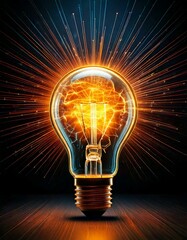 light bulb in a dark room with energy waves radiating out.- 