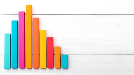 A colorful bar graph displayed on a white background, showcasing varying heights of bars in vibrant colors like pink, orange, and blue.