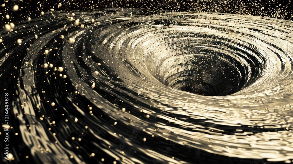 Poster swirling vortex of shimmering particles creating a mesmerizing visual effect in a dark background