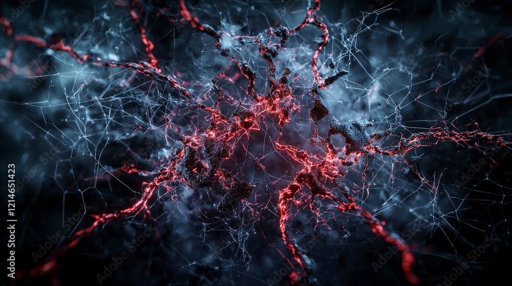 Poster Dynamic red energy waves abstract background digital art dark environment close-up view limitless concepts