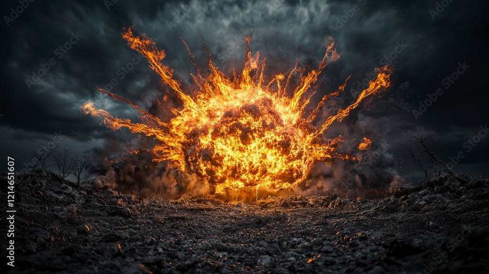 Aufkleber Explosive fireball erupting in mida artistic showcase of destruction dramatic environment intense perspective