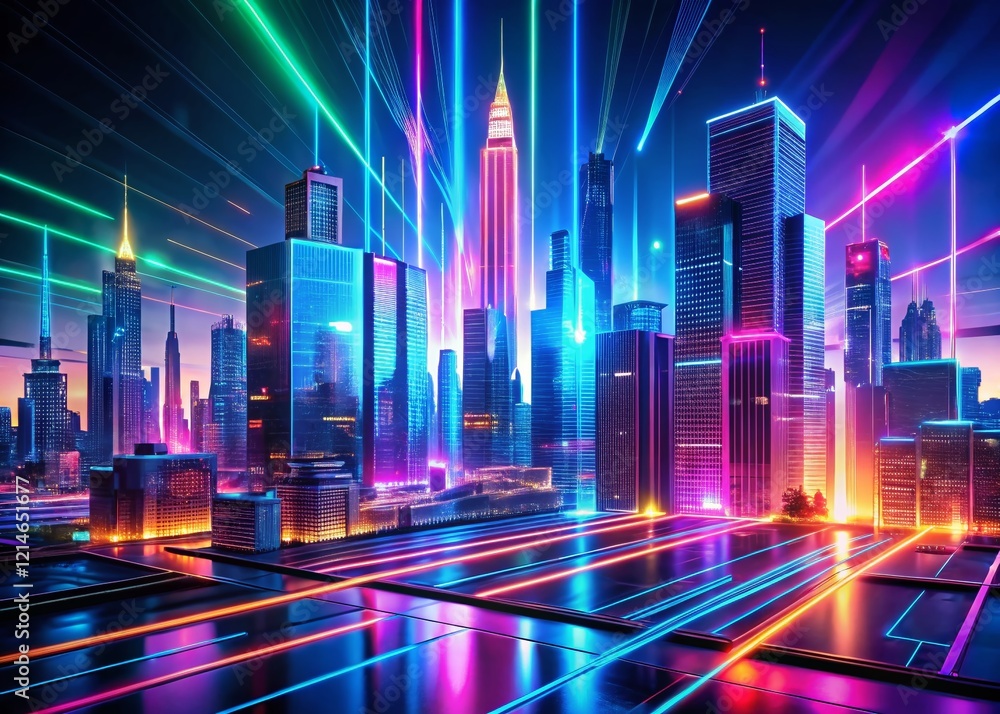 Poster abstract neon glowing lines architecture background - generative ai art
