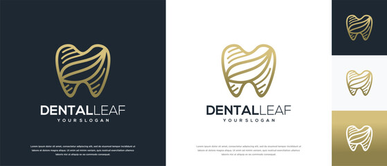 Tooth and leaf logo design. Dental care logo template. Dental clinic logo symbol icon
