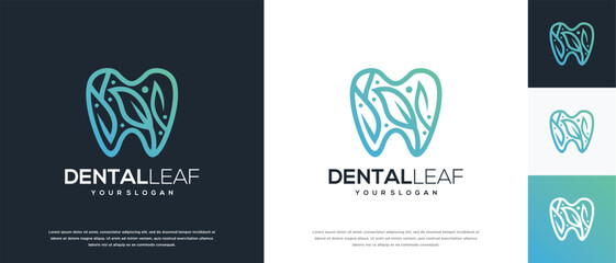 Tooth and leaf logo design. Dental care logo template. Dental clinic logo symbol icon