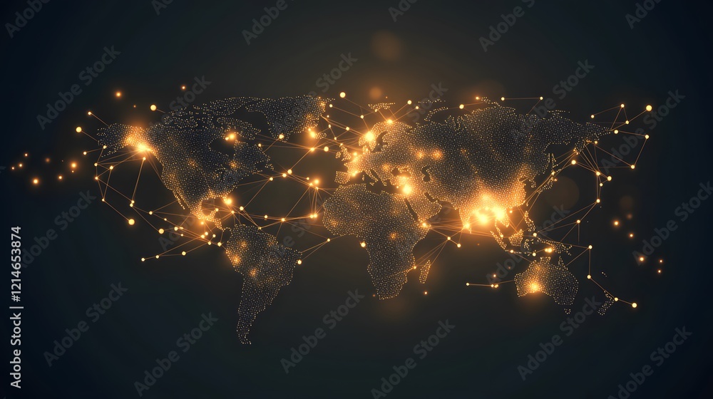 Poster global network illuminated world map representing connectivity