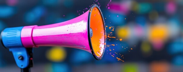 Vibrant Pink Megaphone with Colorful Paint Splashes: A Bold Statement of Communication