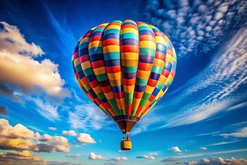 Obraz premium Solo Hot Air Balloon Soaring Across a Vivid Blue Sky - Perfect for Travel and Adventure Designs