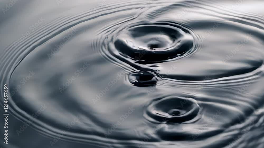 Poster Droplet splashing on the surface of a liquid, creating concentric ripples that expand outward, forming a captivating pattern of circular waves in motion