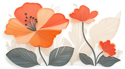 Tropical floral in paper art style and pastel color tropical green leaf paper cut concept design