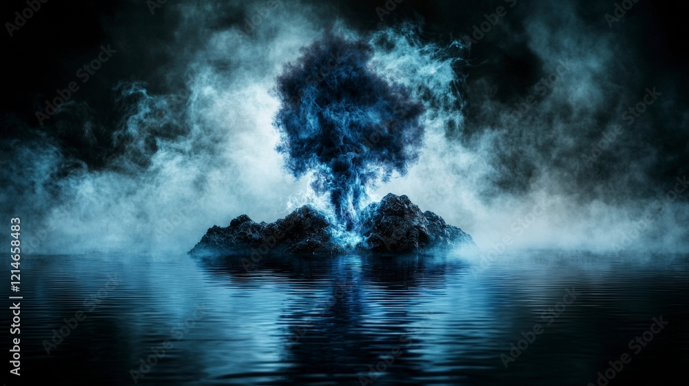 Aufkleber exhalation of sadness a mystical aerial view of enigmatic waterscape in layers of darkness