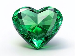 Fototapeta premium Sparkling Emerald Heart Gemstone, Isolated White Background - Jewelry Photography