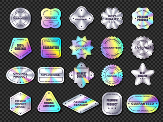 Set of holographic labels. Silver Hologram stickers vector set