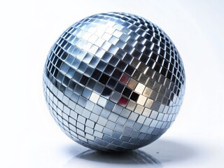 Sparkling Silver Disco Ball Isolated on White Background - Candid Shot