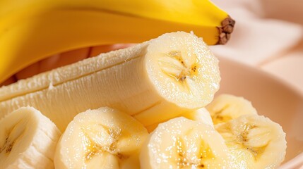 Freshly Sliced Bananas with Light Pink Backdrop