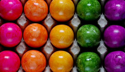 Top view of a collection of colorful Easter eggs  