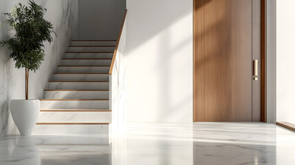 Obraz premium Bright, sleek interior with a focus on minimalist décor and natural light.