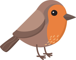 Cute hand drawn illustration of robin bird. Erithacus rubecula on transparent background