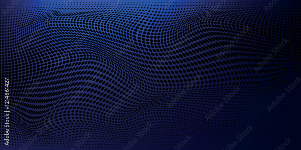 Poster wave of particles on dark background. technology backdrop. pattern for presentations