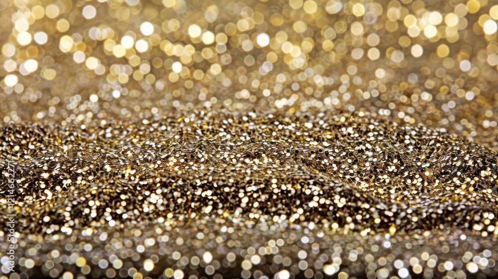 Poster close-up of shimmering golden glitter spread across a surface, creating a sparkling effect