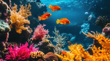 Fototapeta premium Vibrant Coral Reef with Colorful Fish Underwater