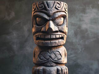 Stone Tiki Totem: Intricate Carving, Mysterious Mood