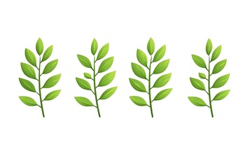 Fototapeta premium 4 vector images of green palm leaves on a white background