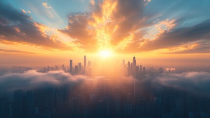 Obraz premium Sunrise over a bustling cityscape urban landscape cloudy sky aerial view inspiration