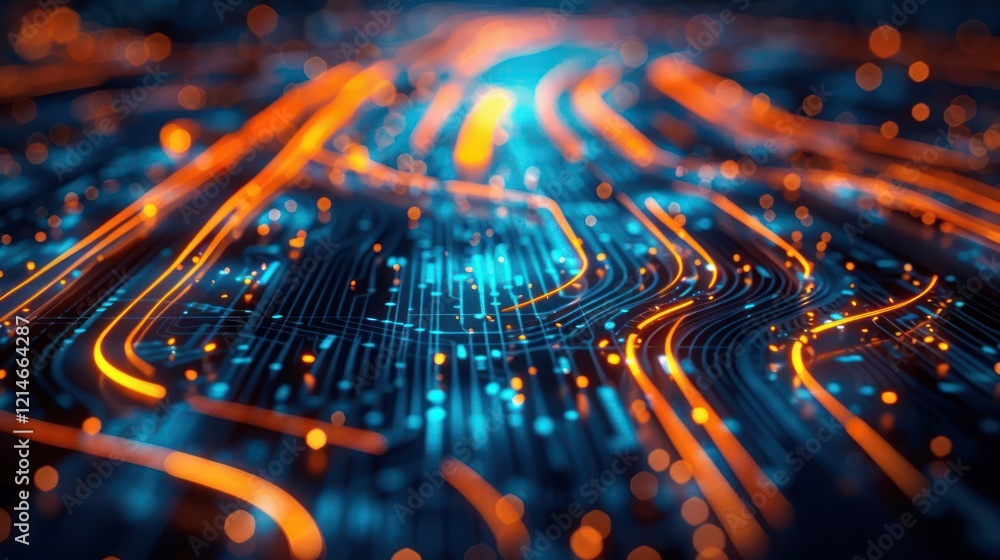 Aufkleber abstract representation of flowing data streams with vibrant blue and orange lights in a digital lan