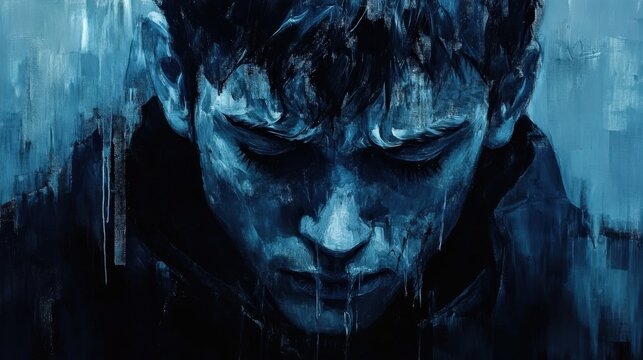 Extremely depressed, crying and distraught person illustration